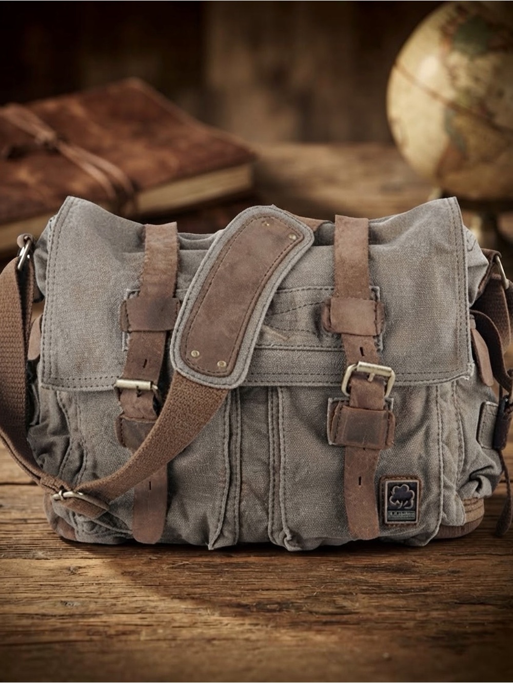NEW Sechunk Vintage Military Leather Canvas Laptop Bag Messenger Bags Large